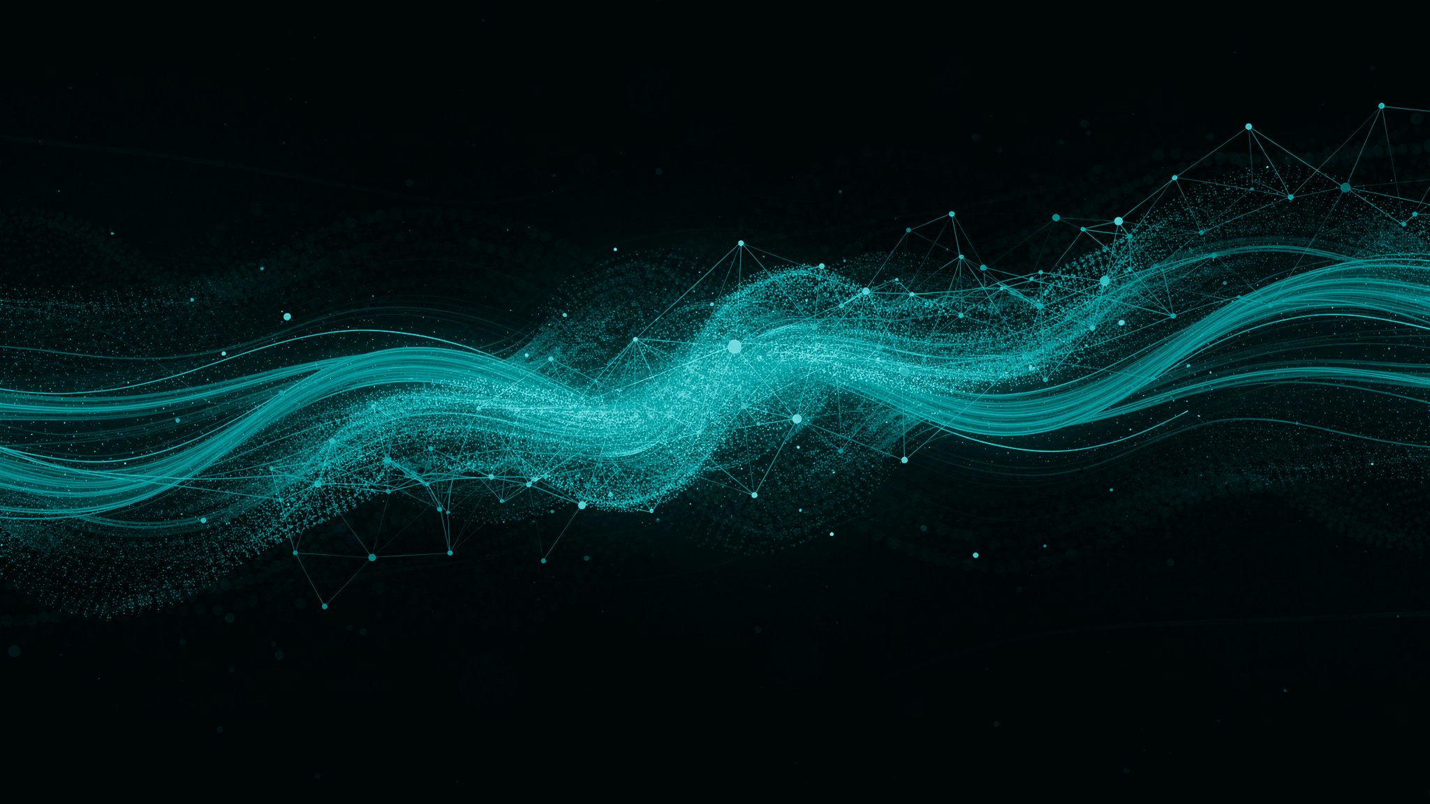 Abstract teal data network visualization representing connected AI operations